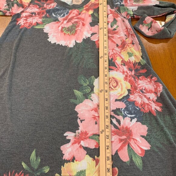 Philosophy Tunic Scoop Neck Grey-pink Floral Print Knit Asymmetric Hem Sz S - Picture 5 of 7